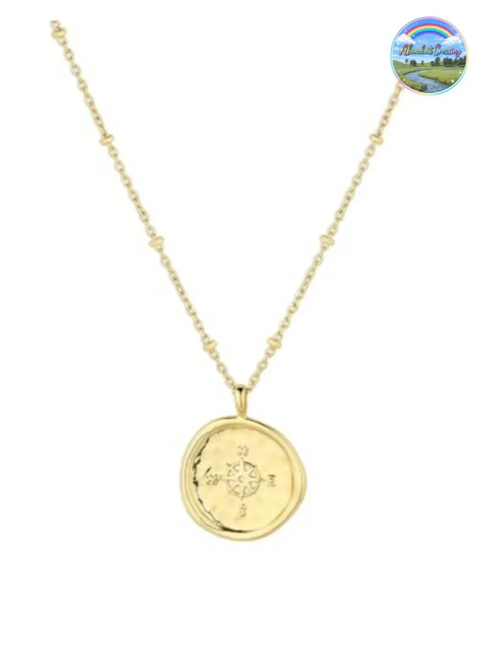 18k Gold Plated Compass Coin Pendant Necklace, 17-19 inch Adjustable Chain